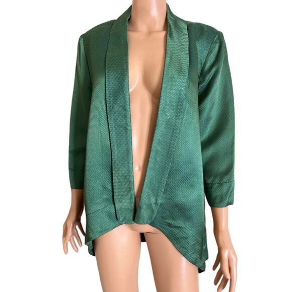 Alberto Makali blazer Kelly Green textured open front SZ LG 3/4 sleeve business - Picture 2 of 8
